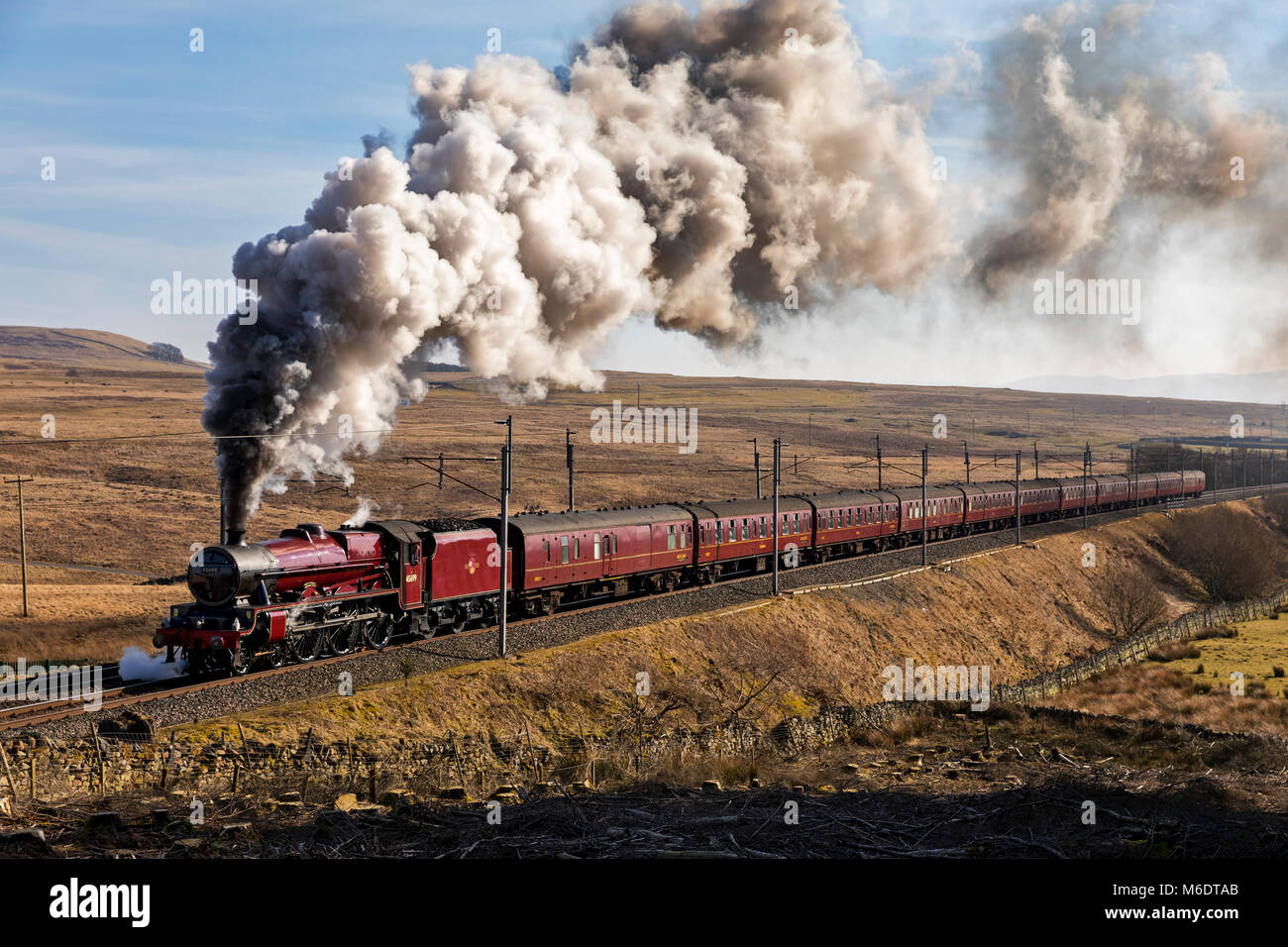 Galatea Steaming over Shap on the Winter Cumbrian Mountain Express Stock Photo
