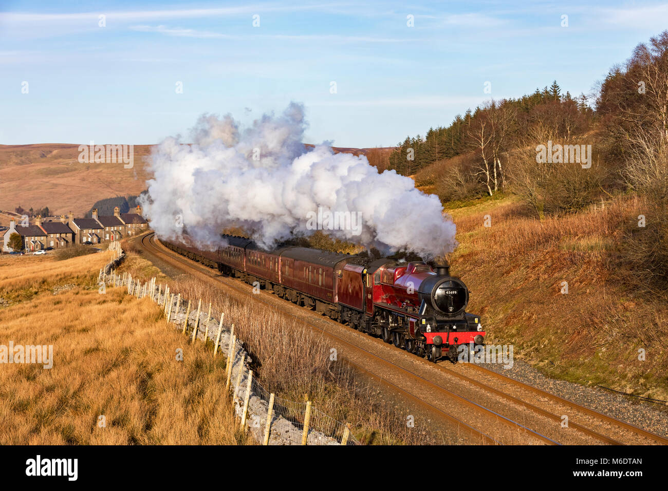 Galatea Steaming up Garsdale Bank on the Winter Cumbrian Mountain Express Stock Photo
