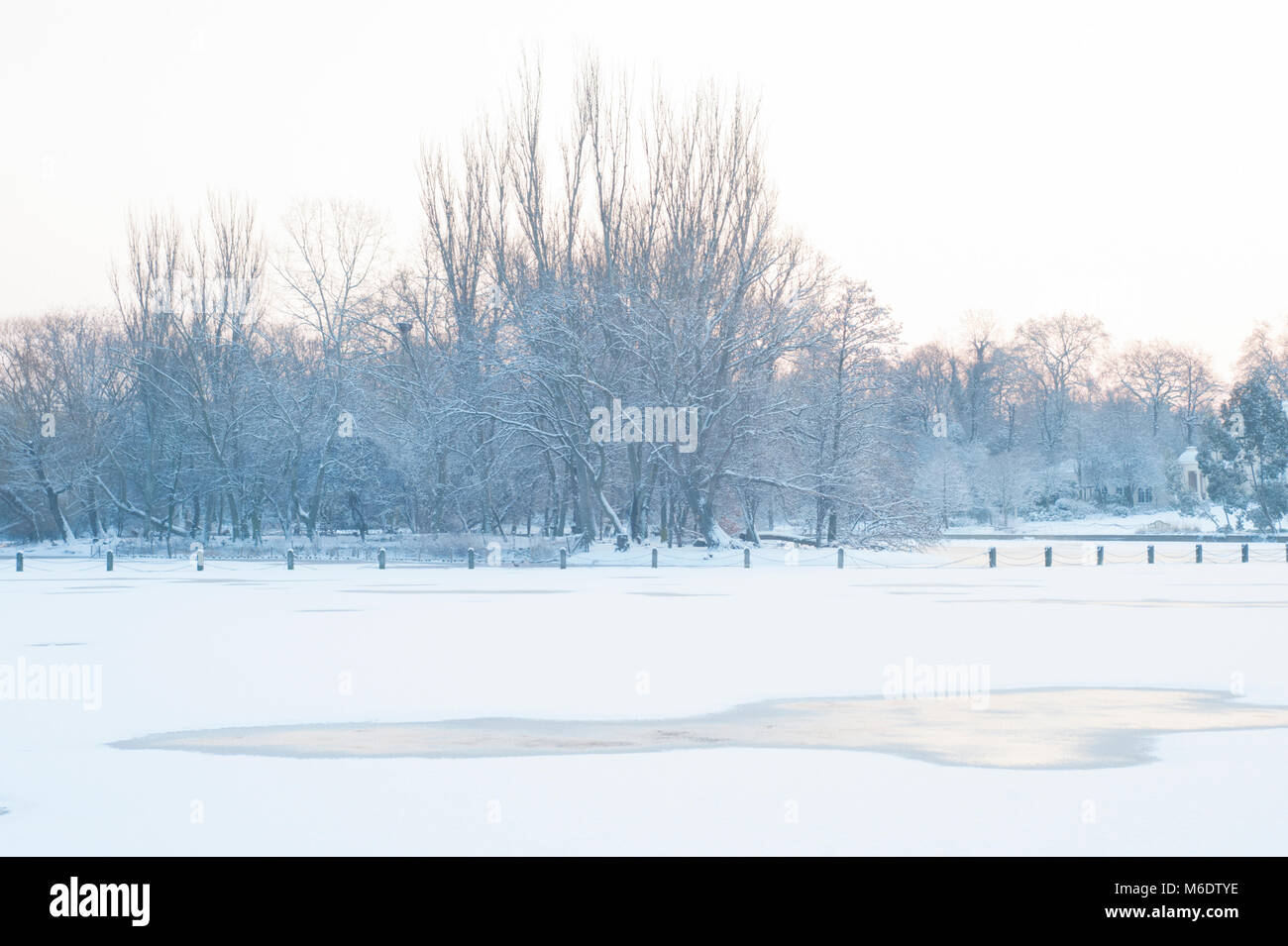 Regents Park during winter snowfall, (February 2018), London, United Kingdom Stock Photo