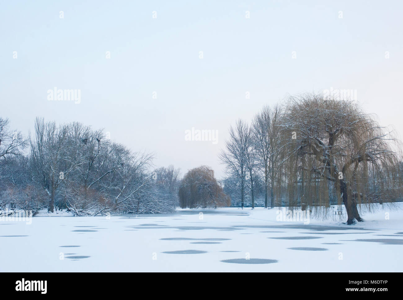 Regents Park during winter snowfall, (February 2018), London, United Kingdom Stock Photo