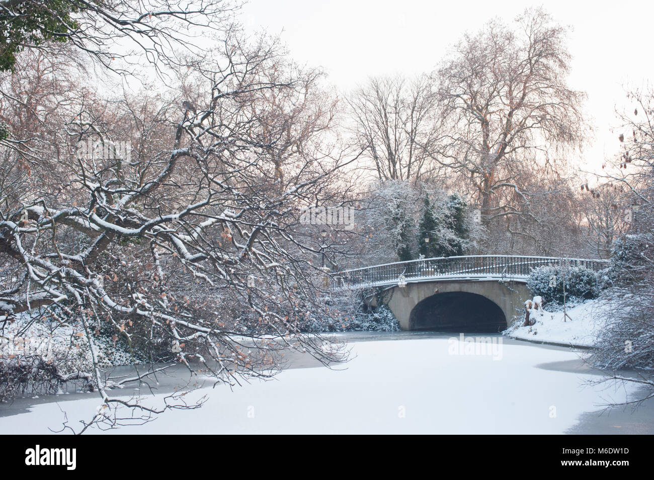 Regent's Park during winter snowfall, (February 2018), London, United Kingdom Stock Photo
