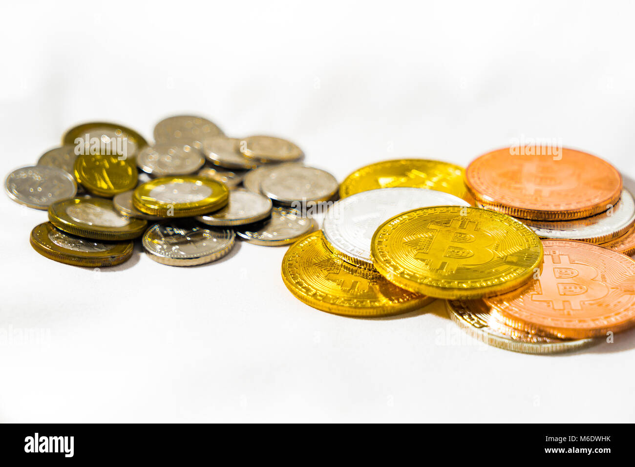 Singapore Dollar coins and Bitcoin Cryptocurrency coins on White  background, Golden Silver and Bronze coins Isolated Stock Photo - Alamy