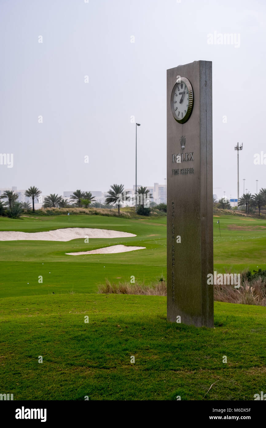 Rolex Post Clock installed at Saadiyat Beach Golf Course Abu Dhabi Stock Photo