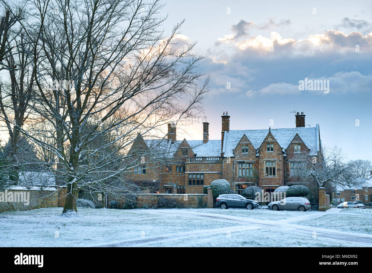 The Rookery house in Adderbury in the winter snow. Adderbury