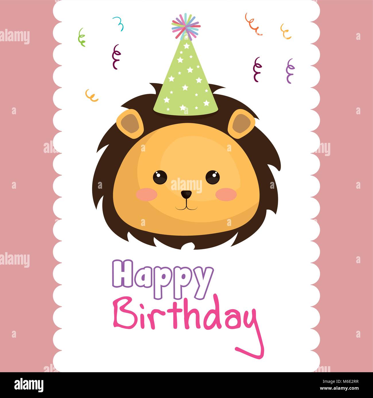 happy birthday card with cute leon character Stock Vector Image & Art