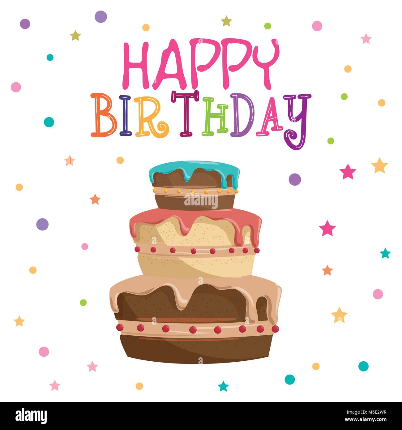 Happy Birthday Card With Sweet Cake Vector Illustration Design Stock Vector Image Art Alamy