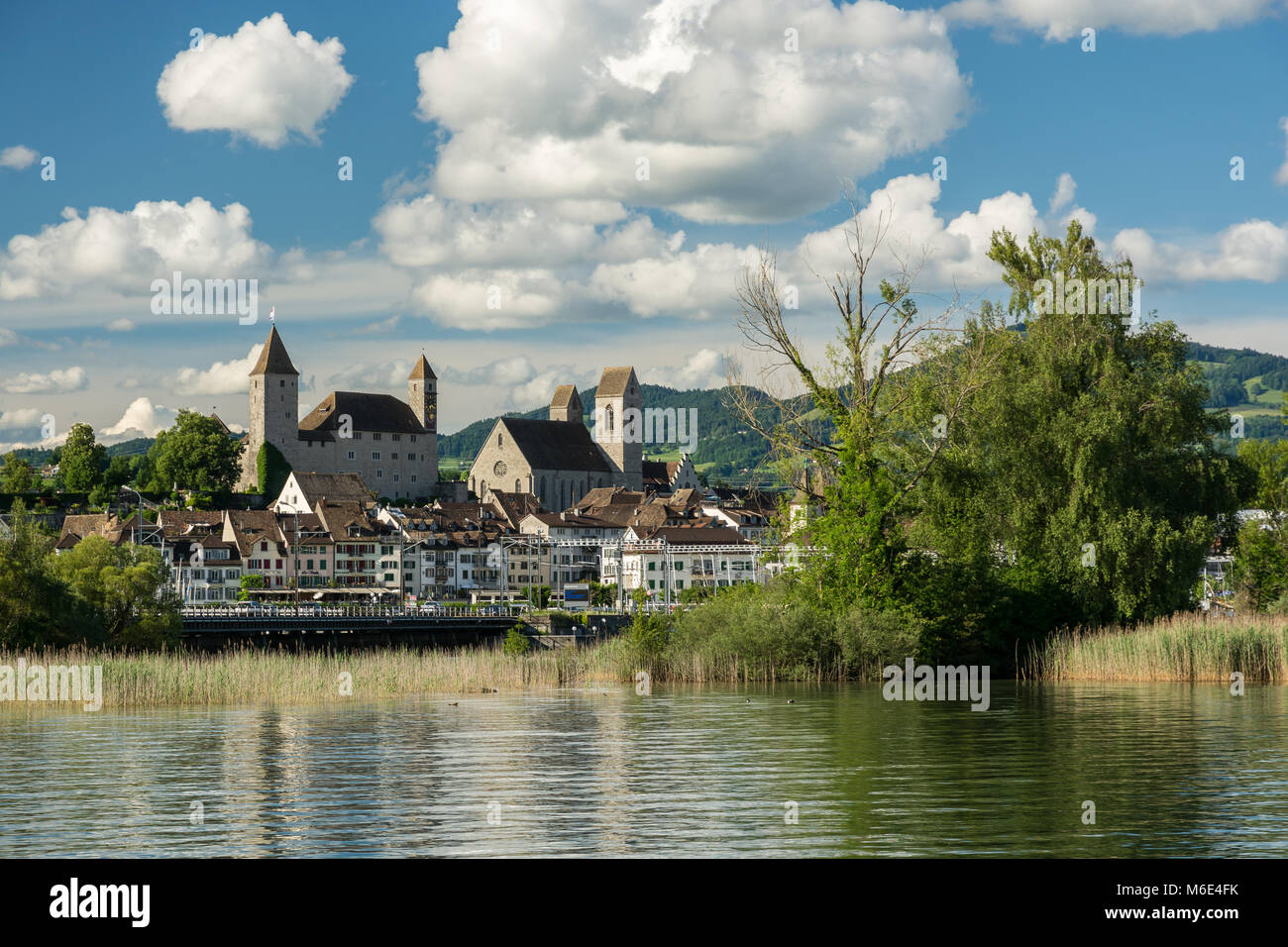 Old castle and church in Rapperswil, Switzerland Stock Photo