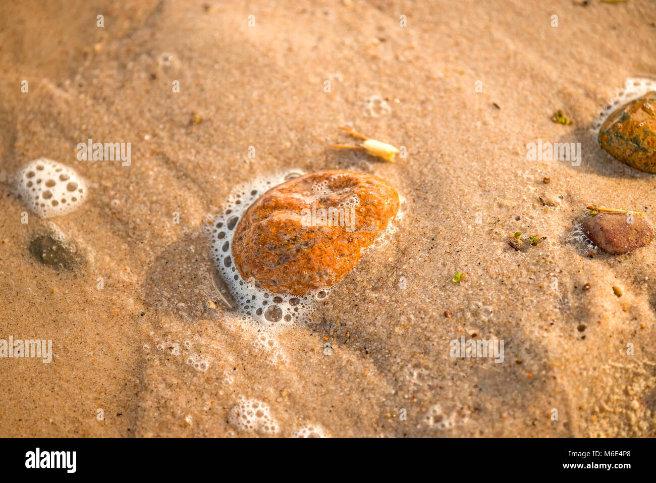 Sandstrand mit Schaum der Brandung Stock Photo