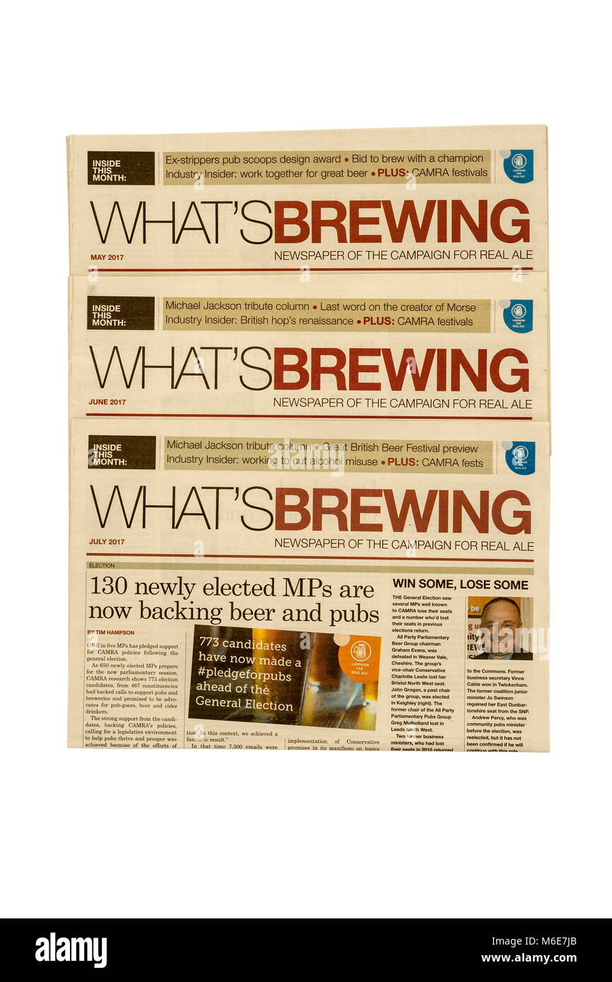 CAMRA Monthly Newspapers - What's Brewing. Stock Photo