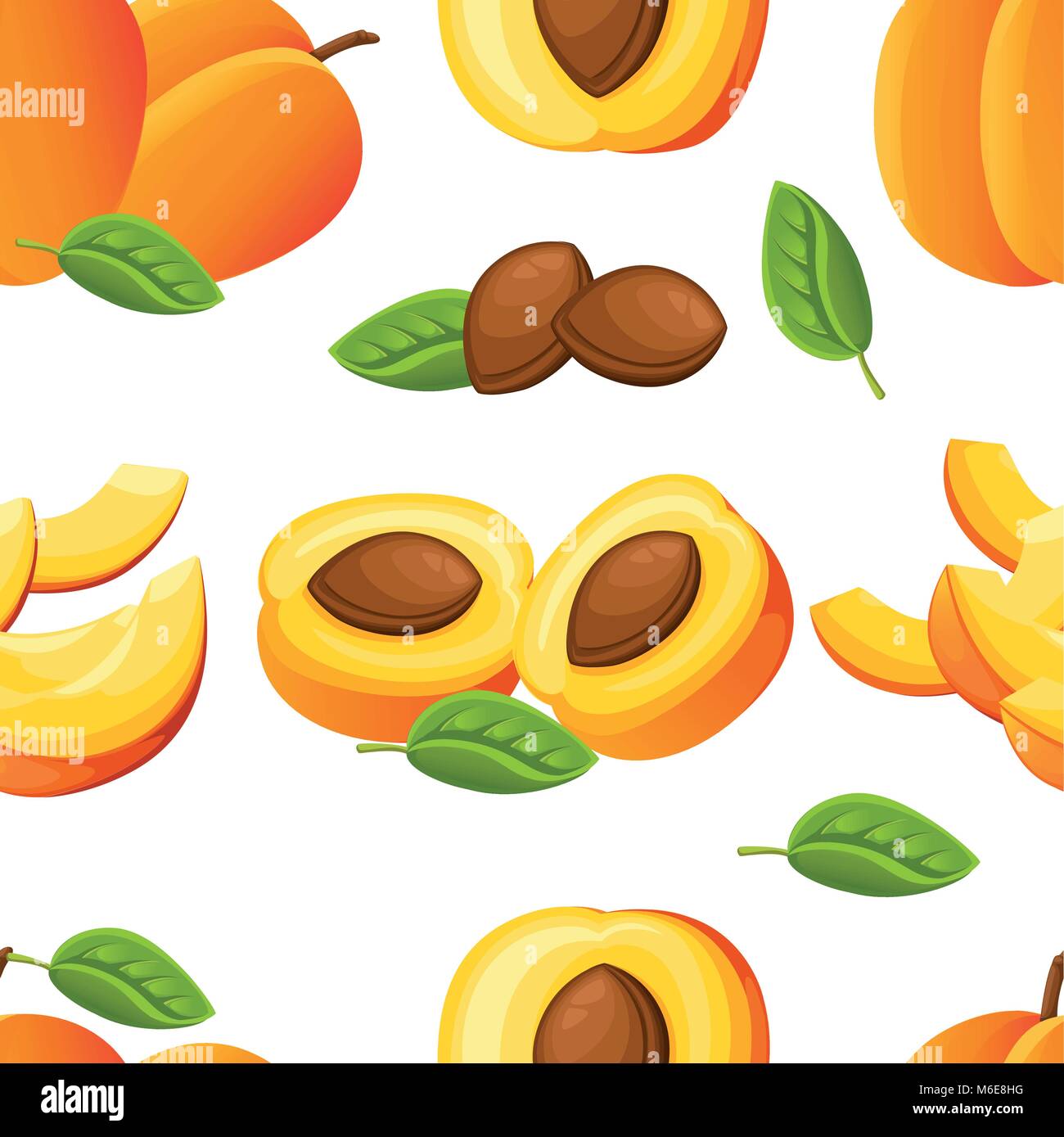 Seamless pattern of peach and slices of peaches. Vector illustration for decorative poster, emblem natural product, farmers market. Website page and mobile app design Stock Vector
