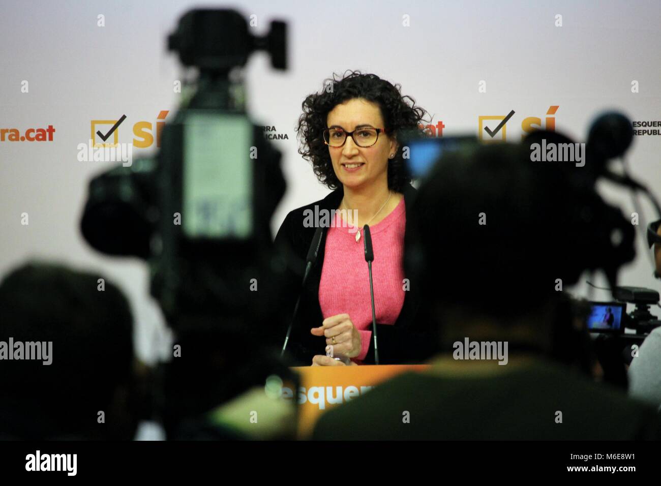 Barcelona, Spain - December 22, 2017: Catalan politician Marta Rovira (ERC) evaluating the regional elections of Catalonia Stock Photo