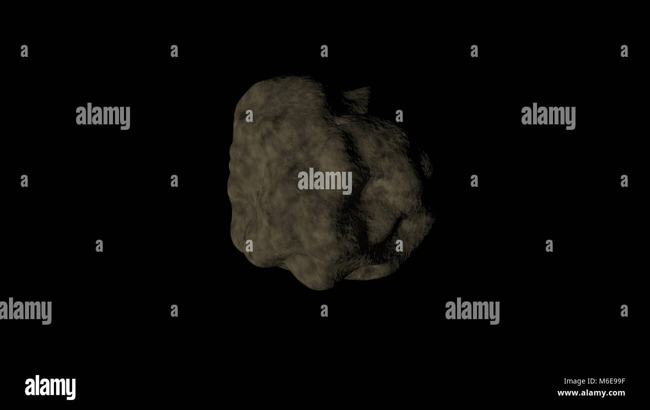 Dark rock asteroid isolated on black background Stock Photo