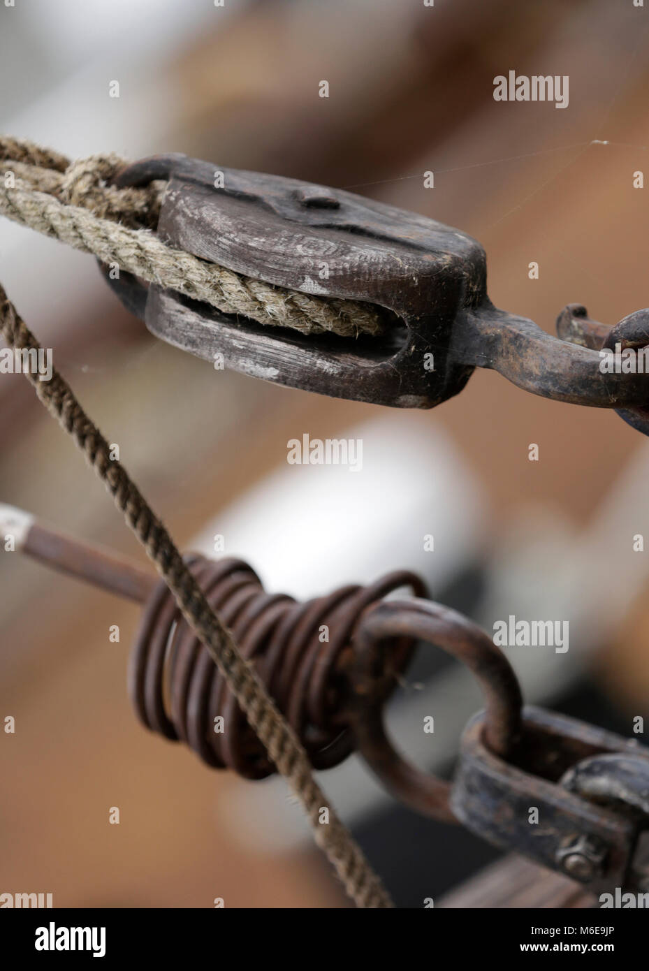 pulleyblocks from a fishing boat Stock Photo Alamy