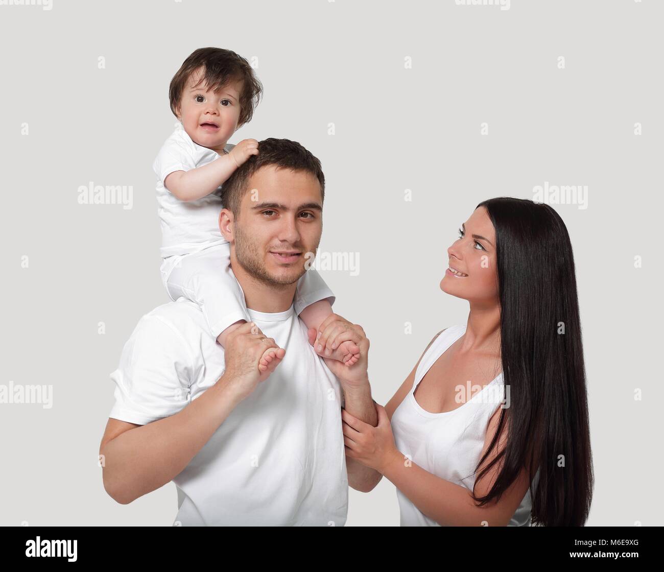 A happy family on white background Stock Photo - Alamy