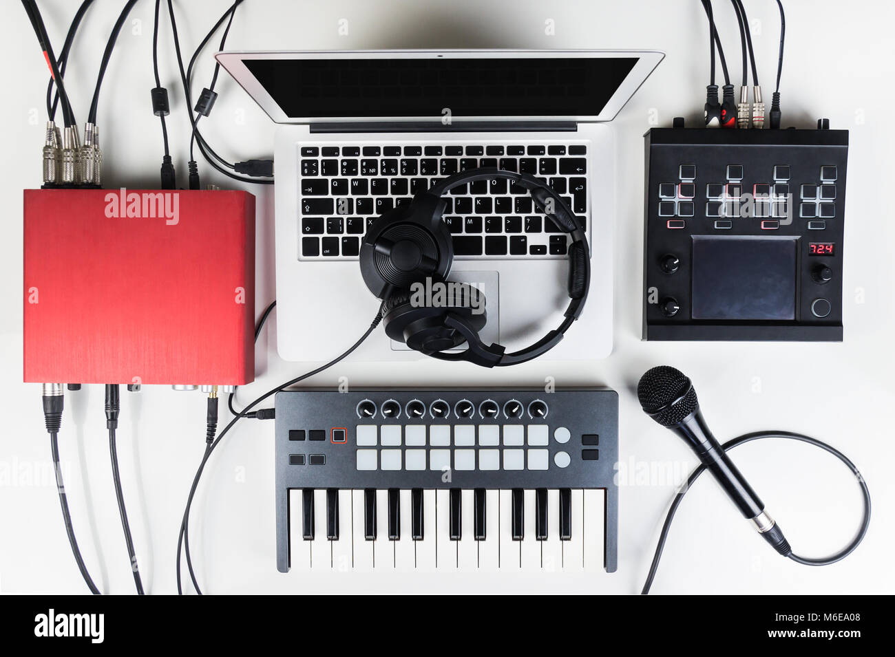 Portable and compact music home studio for electronic and beat music production Stock Photo