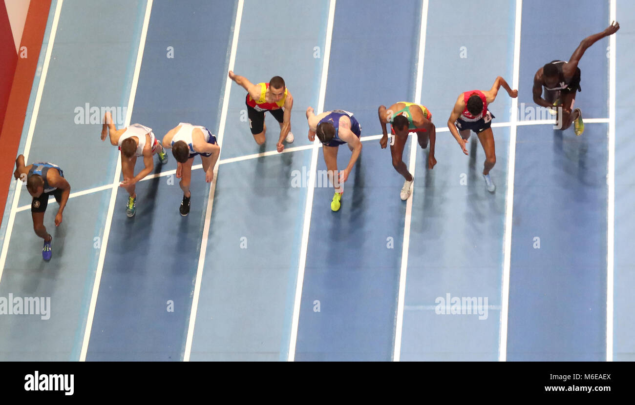 The start line of heat one of the Men's 1500m round one during day ...