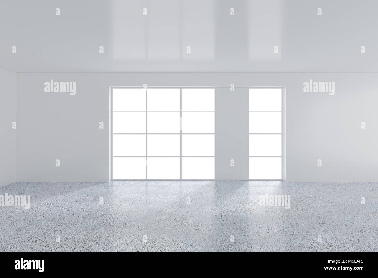 Empty White Room With Large Stained Glass Windows 3d Rendering