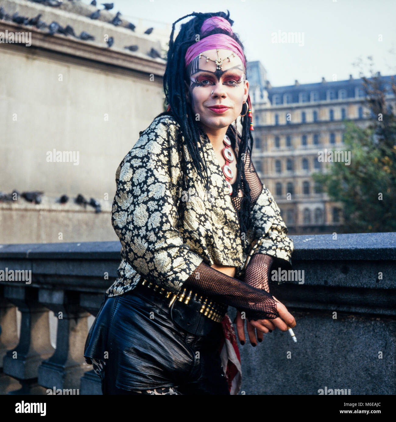 Cross Dressing Youth Wearing Make Up Posing In Trafalger Square