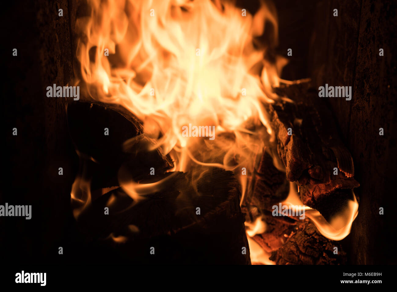 open fire and fire fighter Stock Photo