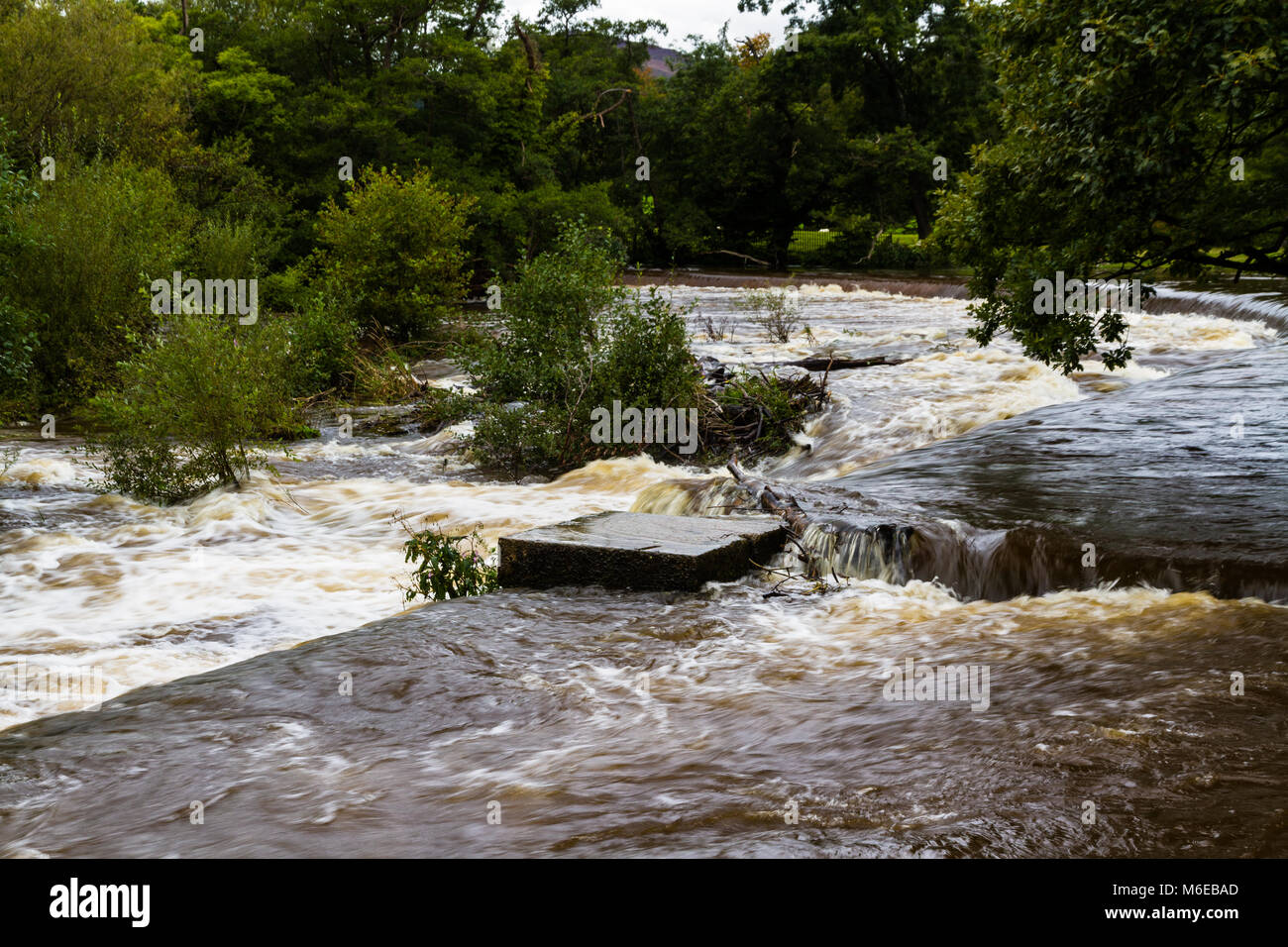 View of the Horseshoe Falls, a weir on the River Dee, Llangollen, North
