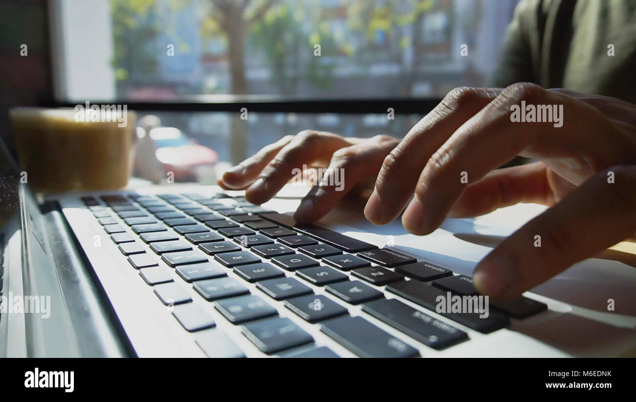 man looking for useful information on Internet  Stock Photo