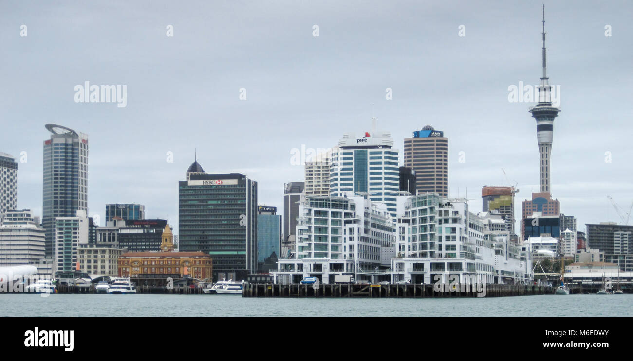 Downtown Auckland from the Harbour, North Island, New Zealand Stock Photo