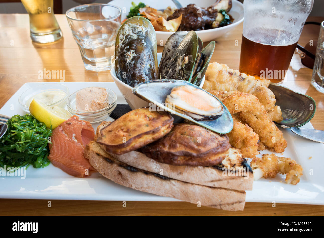 Pub Lunch Of Seafood Kaikoura South Island New Zealand Stock