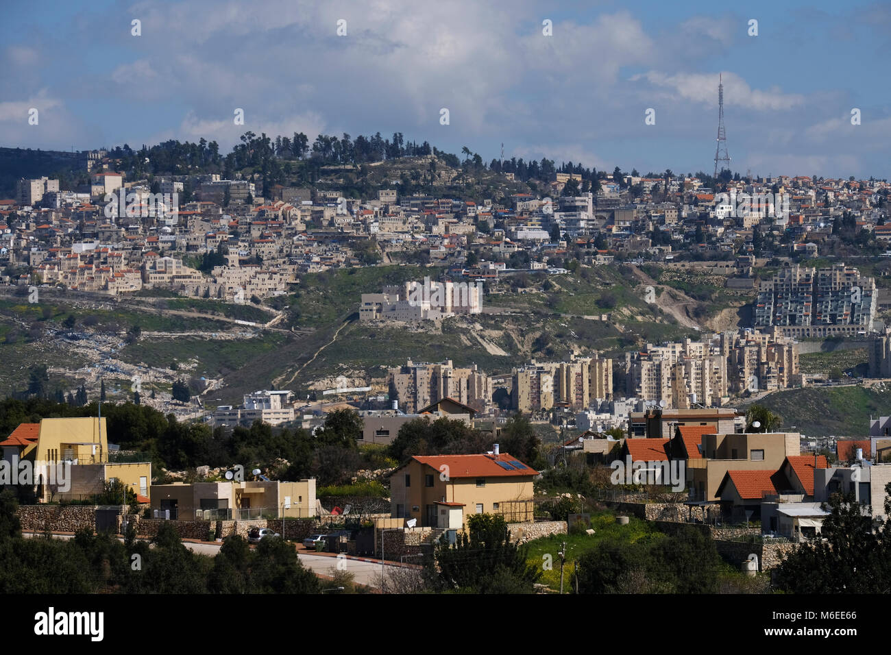 Distant view of Safed or Tsfat the highest city in the Galilee and in Israel. Stock Photo