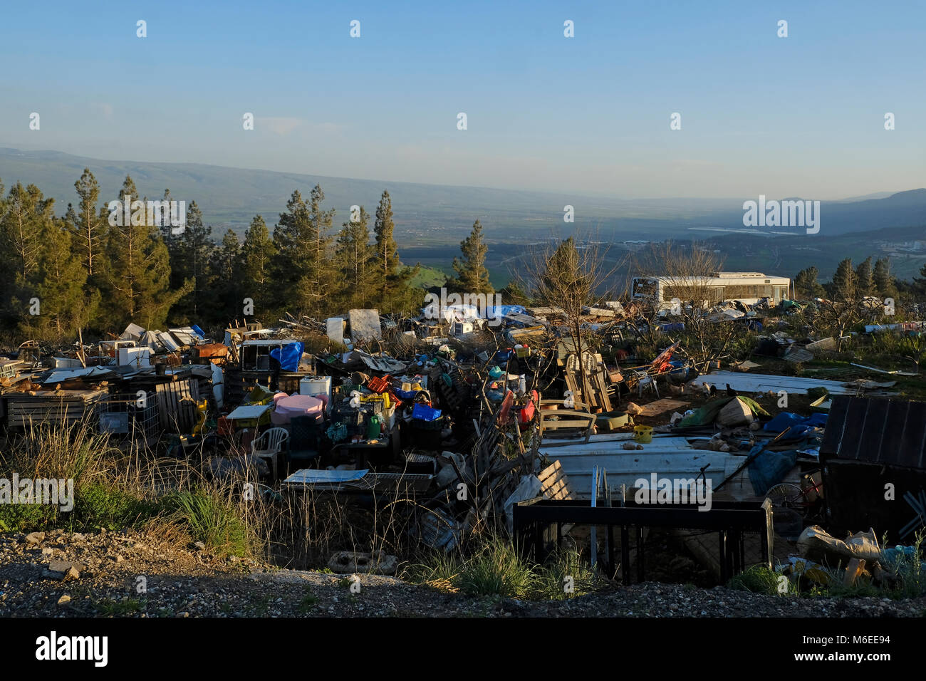 Junk at the outskirts of the town of Metula bordering Lebanon located