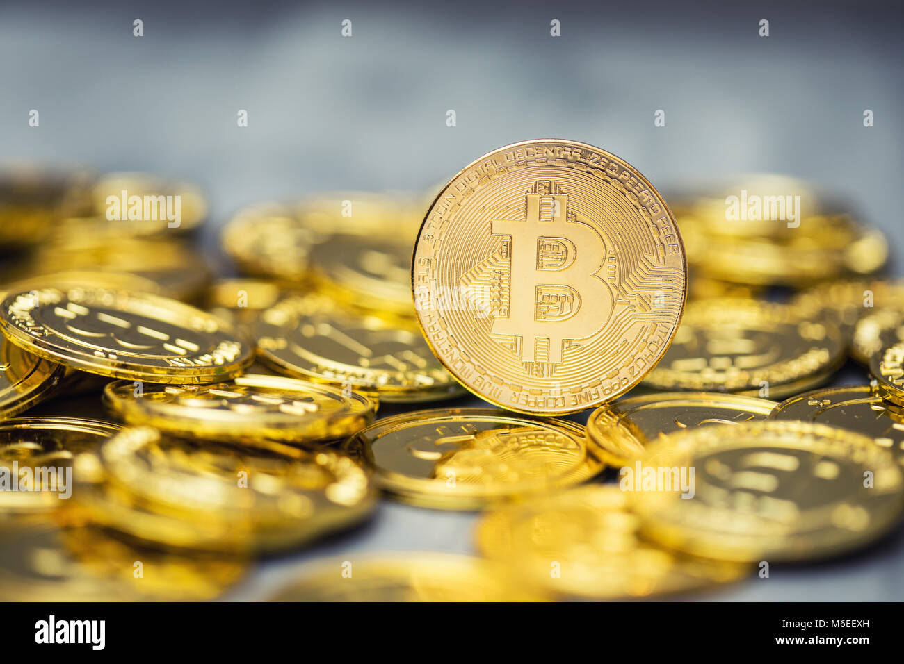 Bitcoins in a blockchain, technology for cryptocurrency, cyber space ...