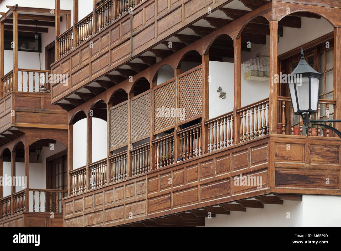 Exquisite wooden balconies, Garachico, Tenerife North, Canary Islands, Spain, Stock Photo