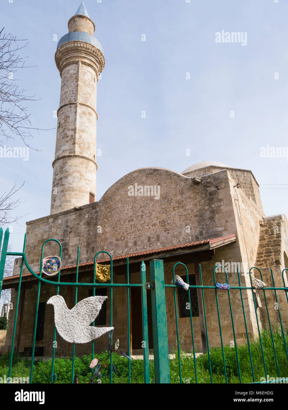 Minaret of Camii-Kebir conservation project financed by European Union Old Market area Upper Paphos Southern Cyprus old Byzantine church Stock Photo