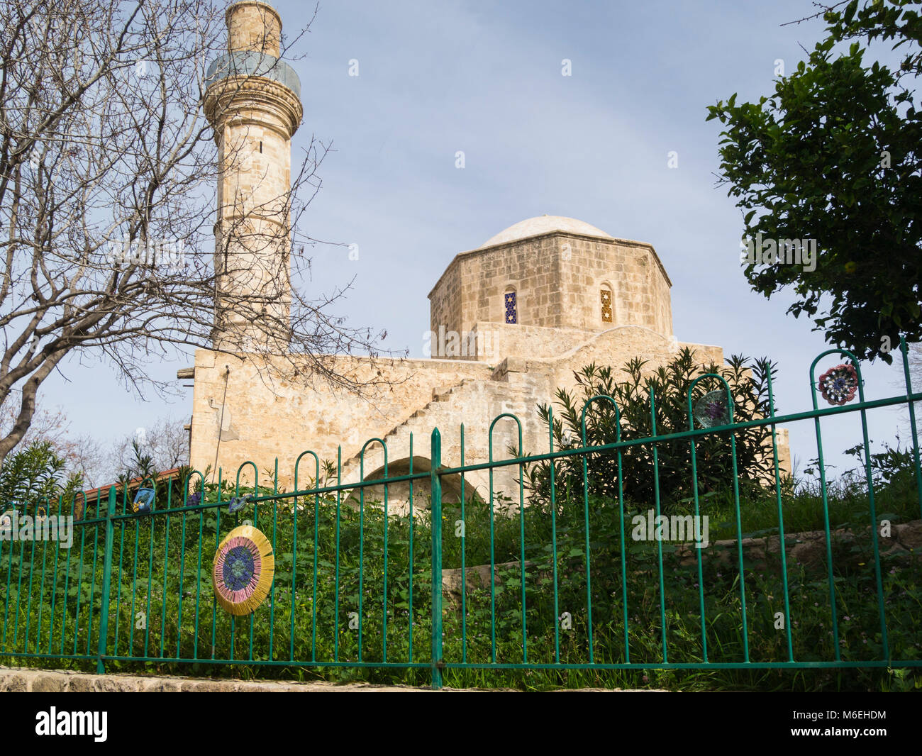 Minaret of Camii-Kebir conservation project financed by th European Union Old Market area Upper Paphos Southern Cyprus Stock Photo