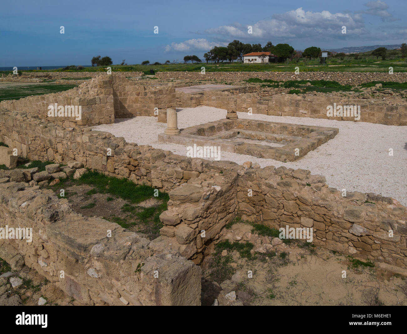 Excavated remains of House of Theseus in Archaelogical Site of Kato Pafos in the Nea Pafos area of the coastal city of Paphos Southern Cyprus Stock Photo