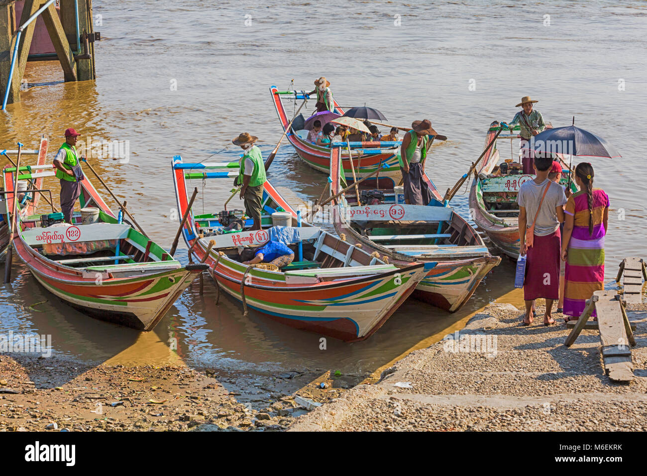 Boats at Nanthidar boat jetty, Yangon, Myanmar (Burma), Asia in February - hdr effect Stock Photo