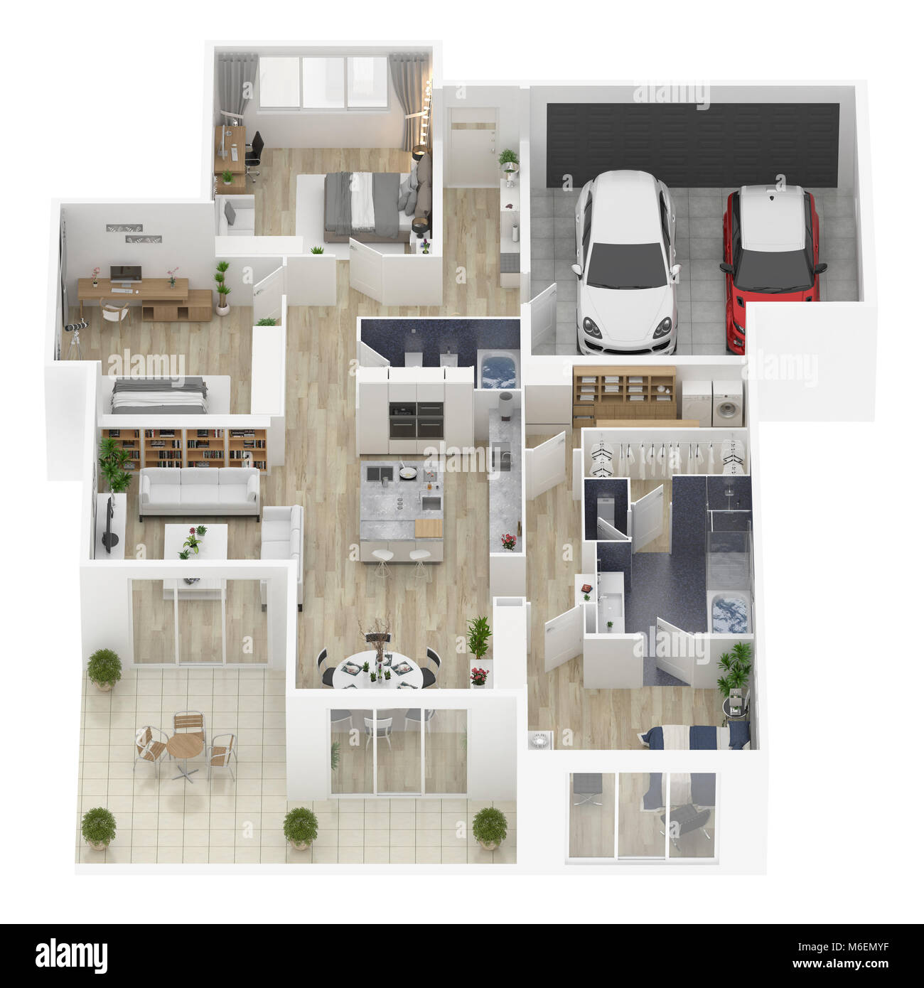Floor Plan Of A House Top View 3D Illustration Open Concept Living 