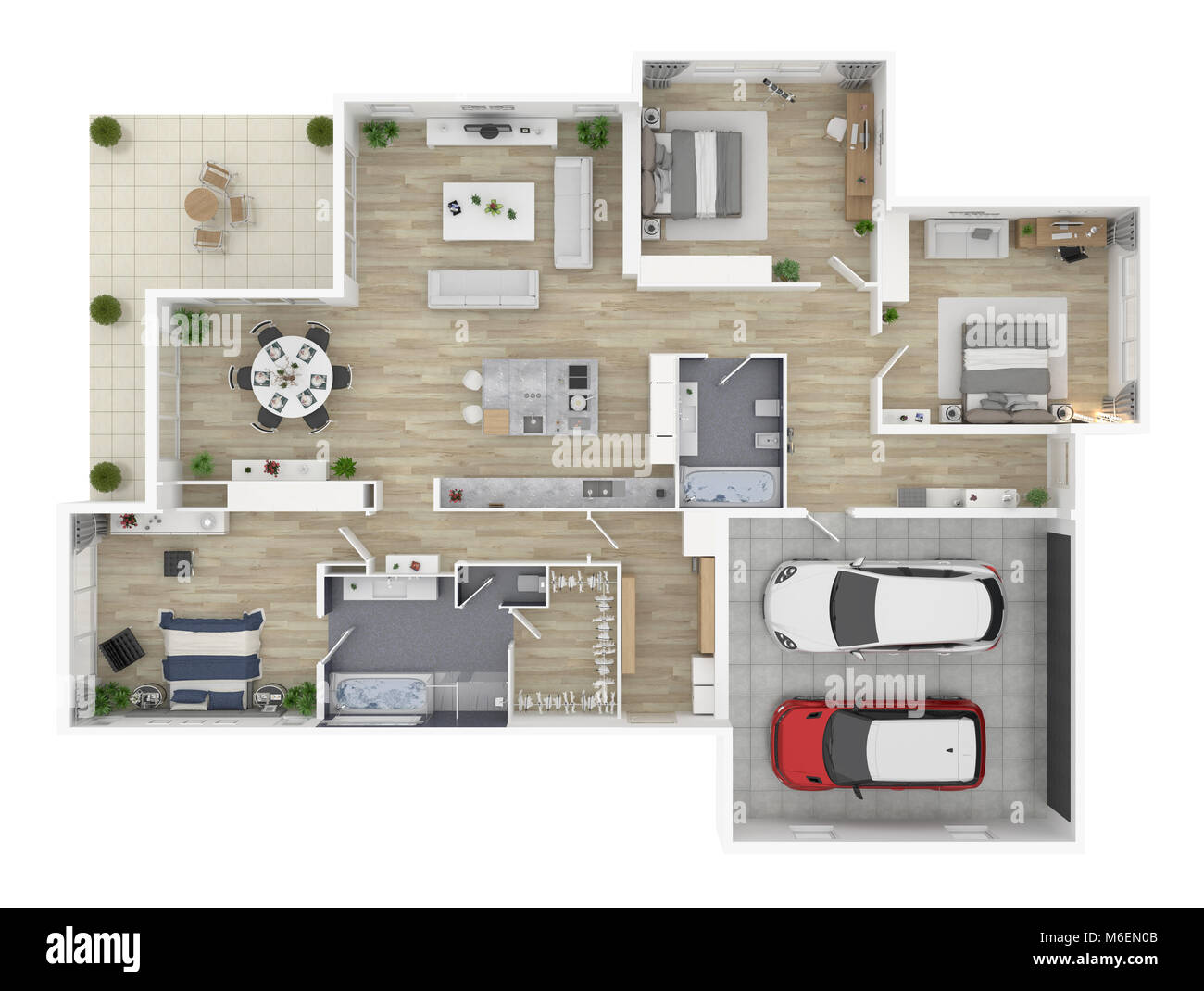 Floor Plan Of A House Top View 3D Illustration Open Concept Living 