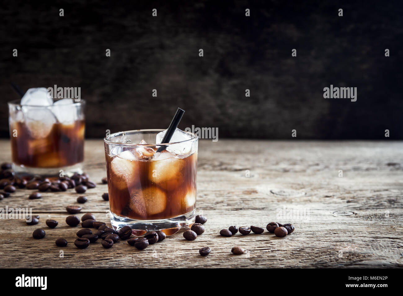 Black Russian Cocktail with Vodka and Coffee Liquor. Homemade Alcoholic Boozy Black Russian