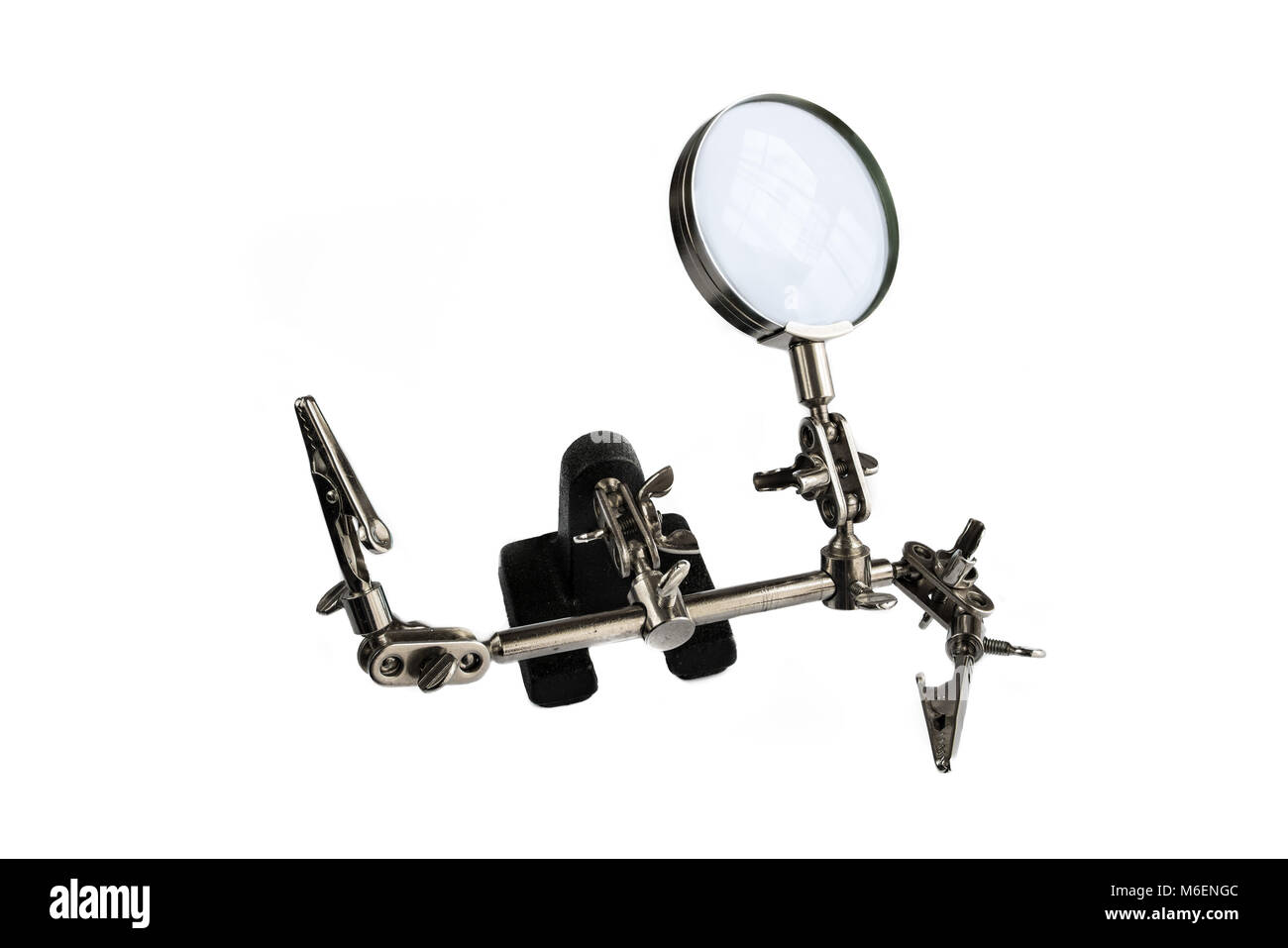 Welding loupe with alligator clips. Helping hand soldering iron repair