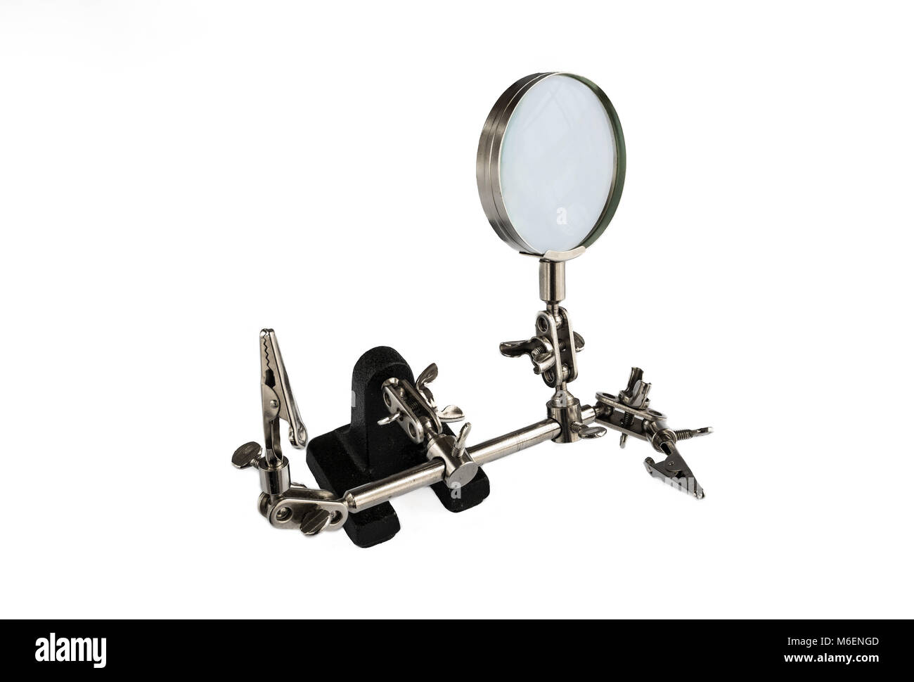 Welding loupe with alligator clips. Helping hand soldering iron repair