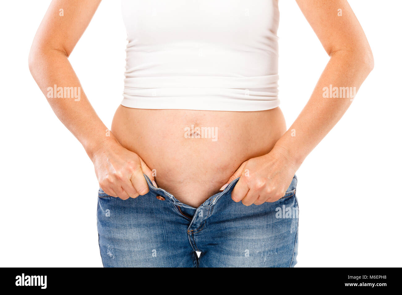Woman measuring body Stock Photo