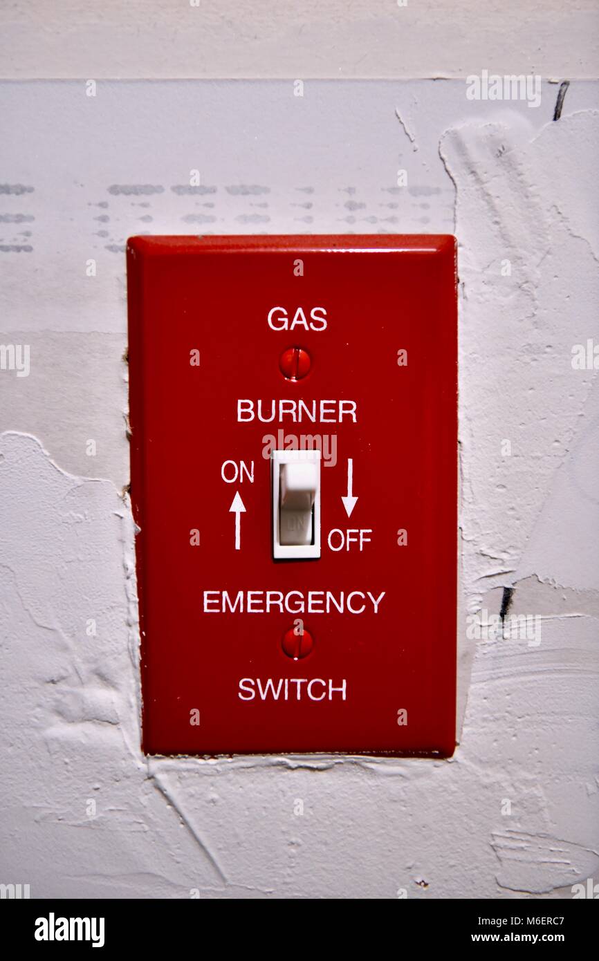 Gas burner emergency turn off switch, USA Stock Photo