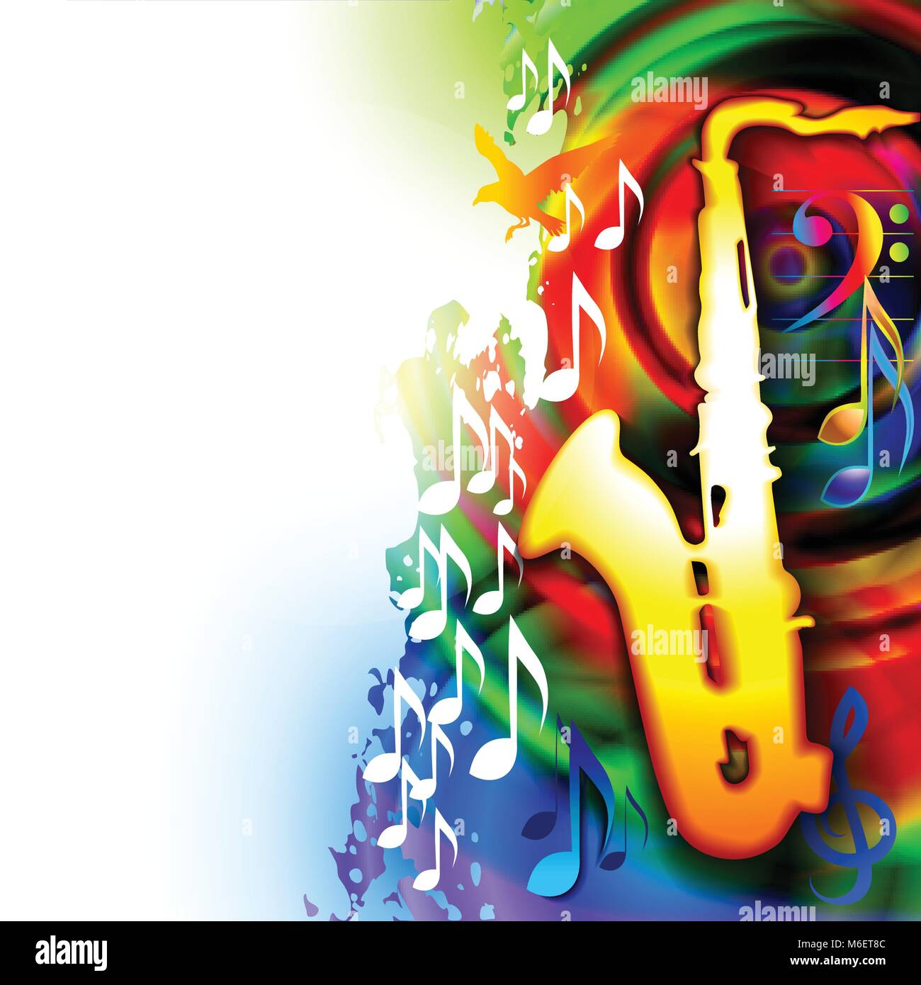 Music festival background with saxophone and music notes. Colourful vector illustration. Digital painting Stock Vector