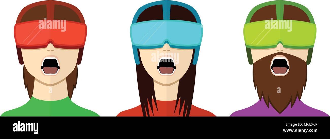 Set of VR gamer in flat style, front view, vector design Stock Vector