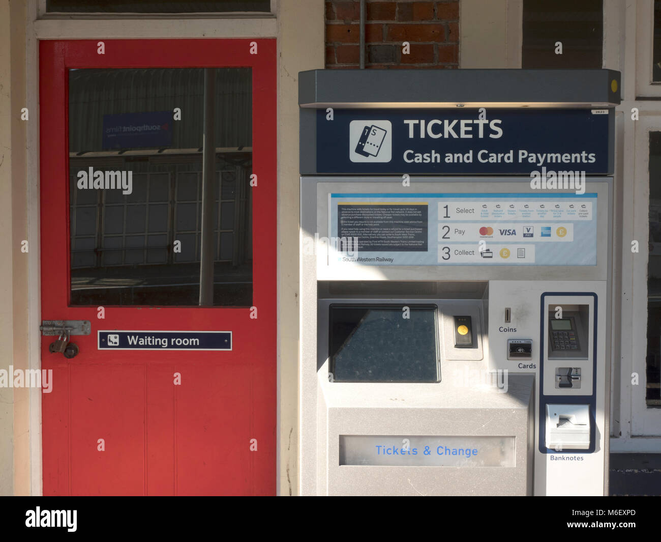 Ticket machine at railway station, Totton, New Forest, Hampshire, England, UK Stock Photo