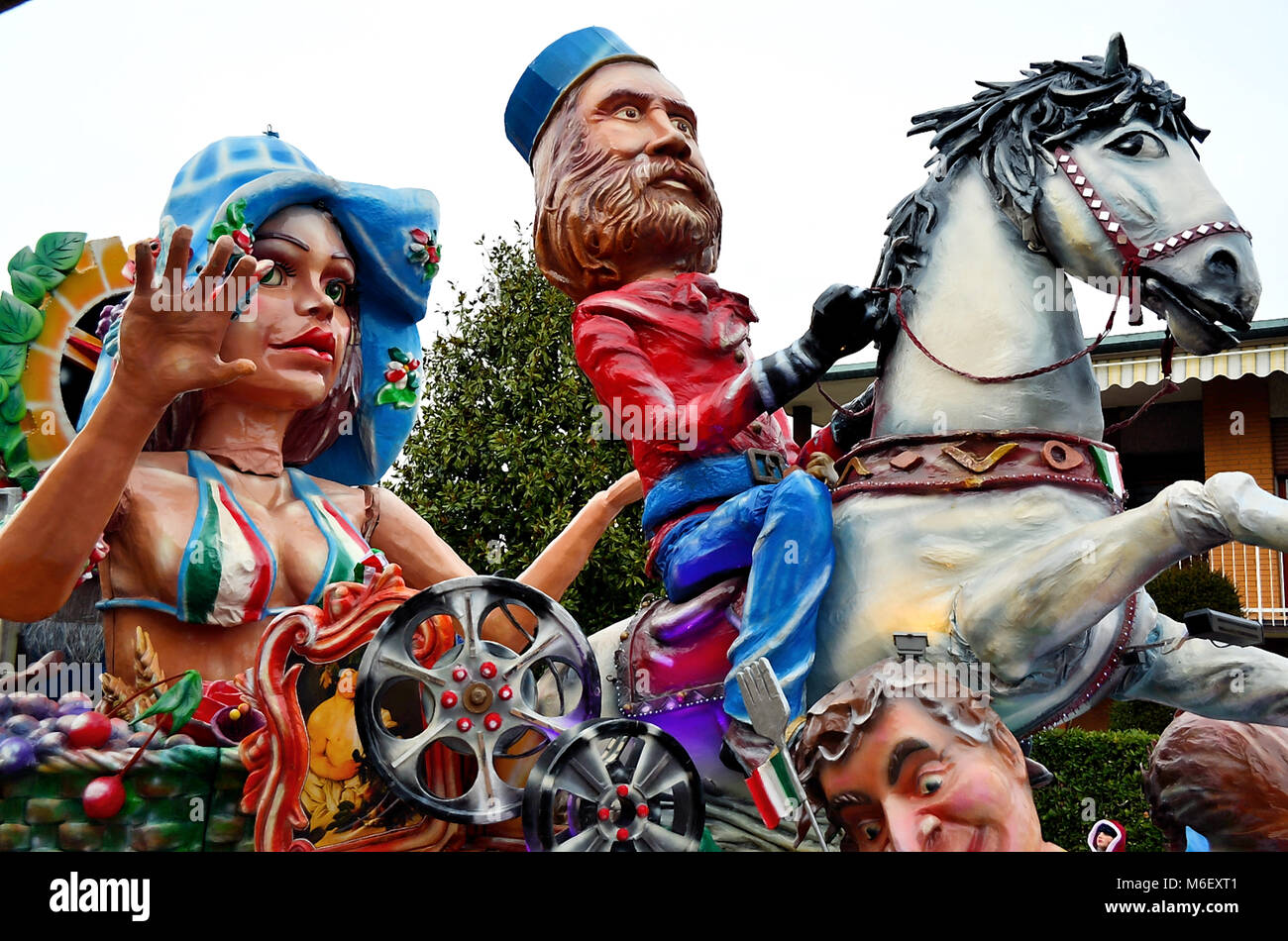 Cadoneghe, Veneto, Italy. The carnival of Cadoneghe is famous throughout the region for its allegorical floats. they are made of papier-mâché and are towed by farm tractors. Stock Photo