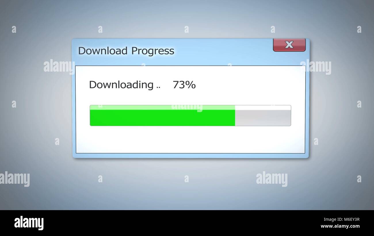 Dialog window with download progress, status bar completed in three