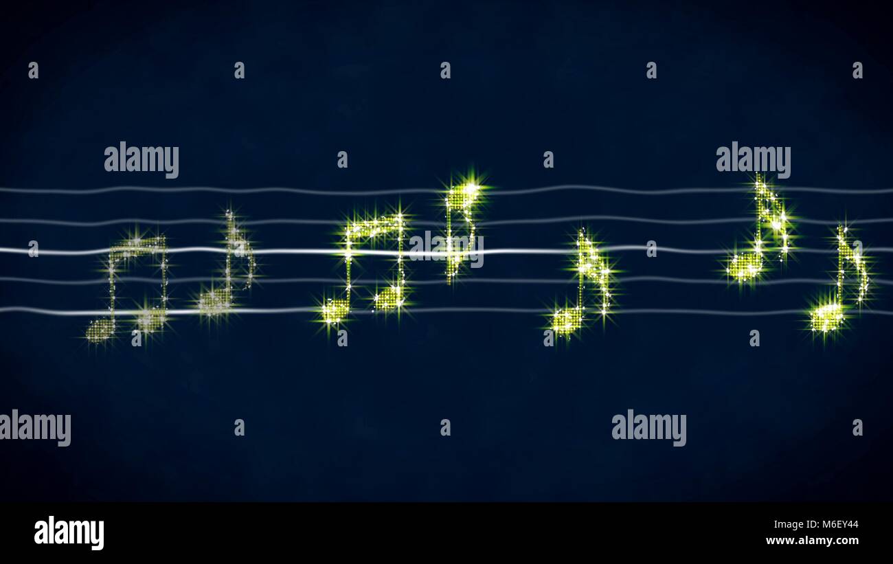 Sparkling golden notes on sheet music, karaoke background, abstract ...