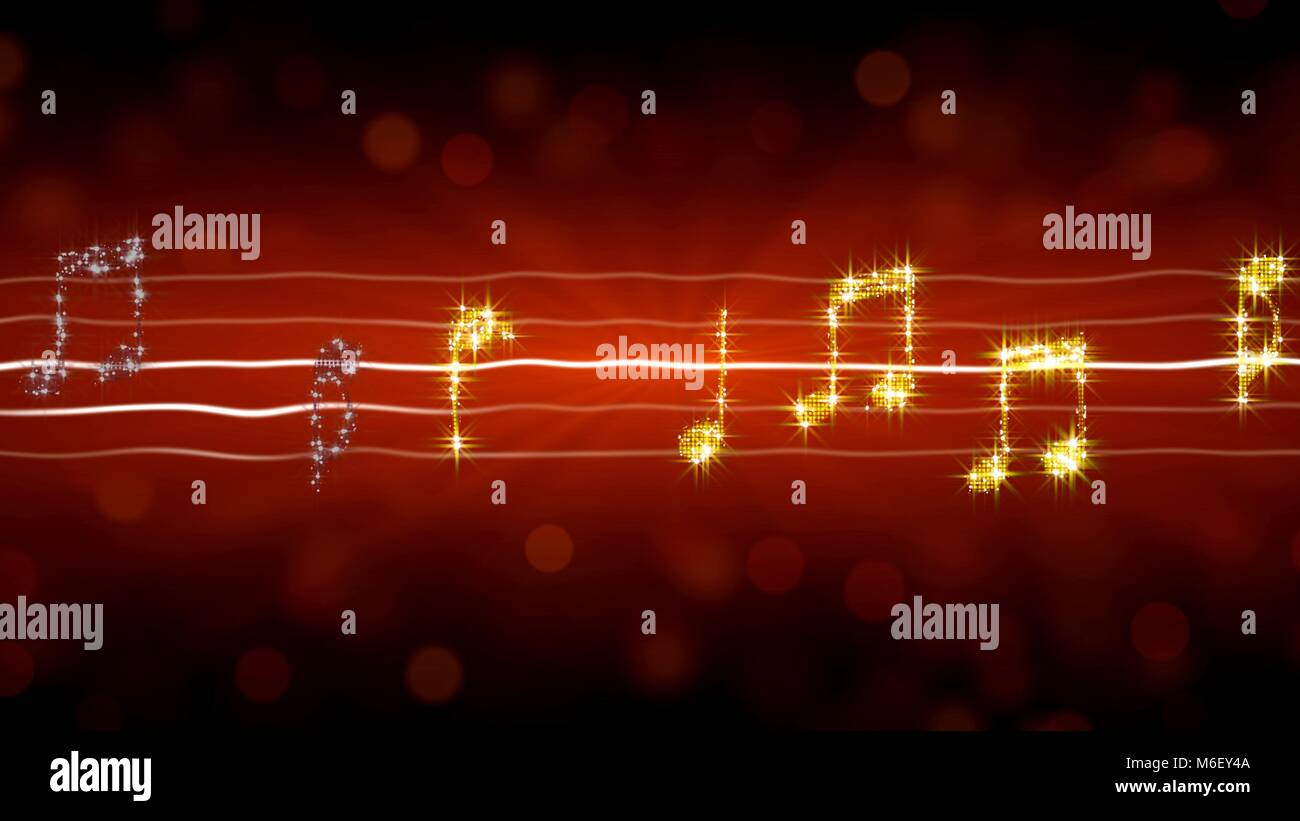 Music notes sparkling like stars on red background, passionate love ...