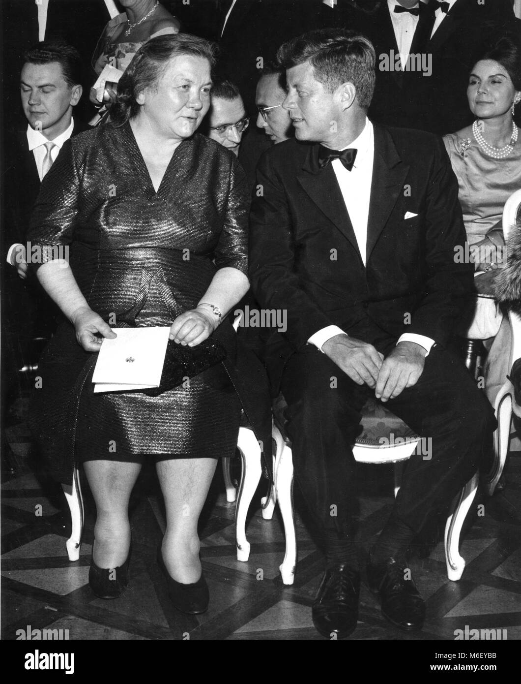 U S President John F Kennedy sits to the right of Mrs Nikita Khrushchev during an evening of music at the Schoenbrunn in honor of the two world leaders, Vienna, Austria, June 3, 1961. Stock Photo